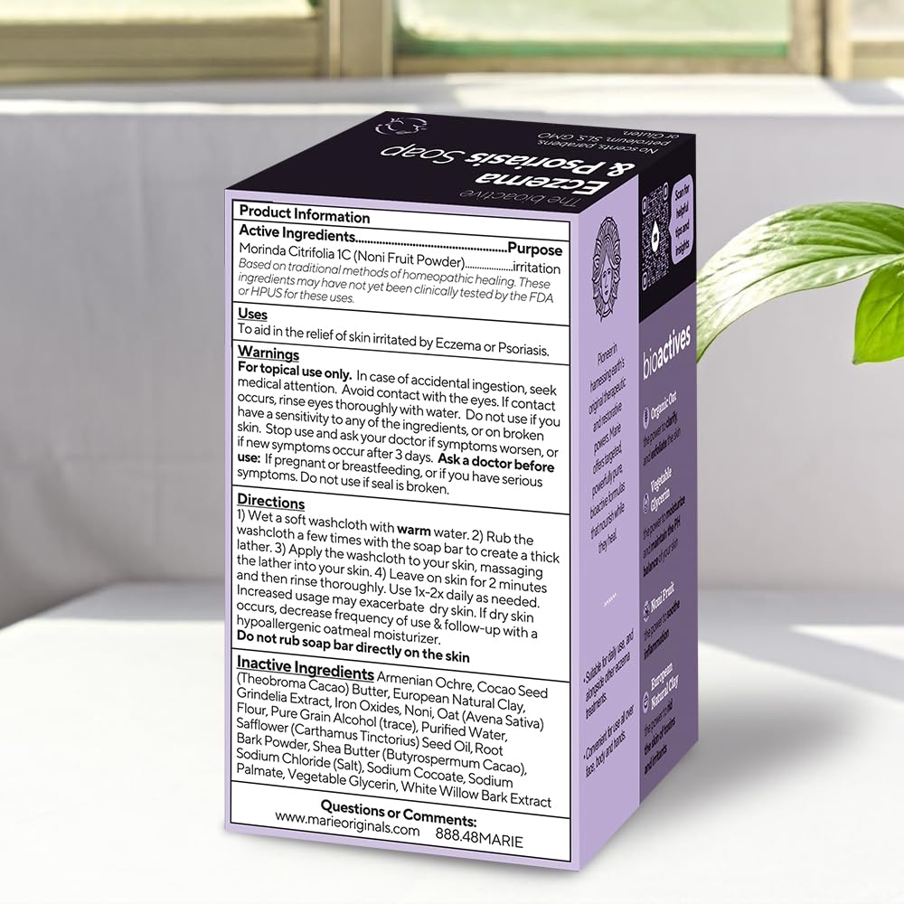 Marie Originals Eczema Face Soap Body Wash Bar – All Natural Psoriasis, Dermatitis Treatment for Dry Itchy Flaky Skin Relief – Gentle Detoxifying, Healing, Anti-Itch, Cleansing Skincare (Pack of 2)