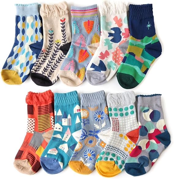 Amazon 靴下 キッズ 女の子 ジュニア 北欧カラフル クルー丈ソックス 5足セット 選べるデザイン サイズ ソックス 通販