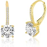 Devin Rose 925 Sterling Silver Round Dangle Drop Bridal Leverback Earrings for Women made with Faceted Crystals