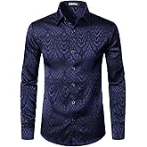 ZEROYAA Men's Hipster Slim Fit Long Sleeve Gothic Jacquard Button Up Dress Shirts for Party Prom