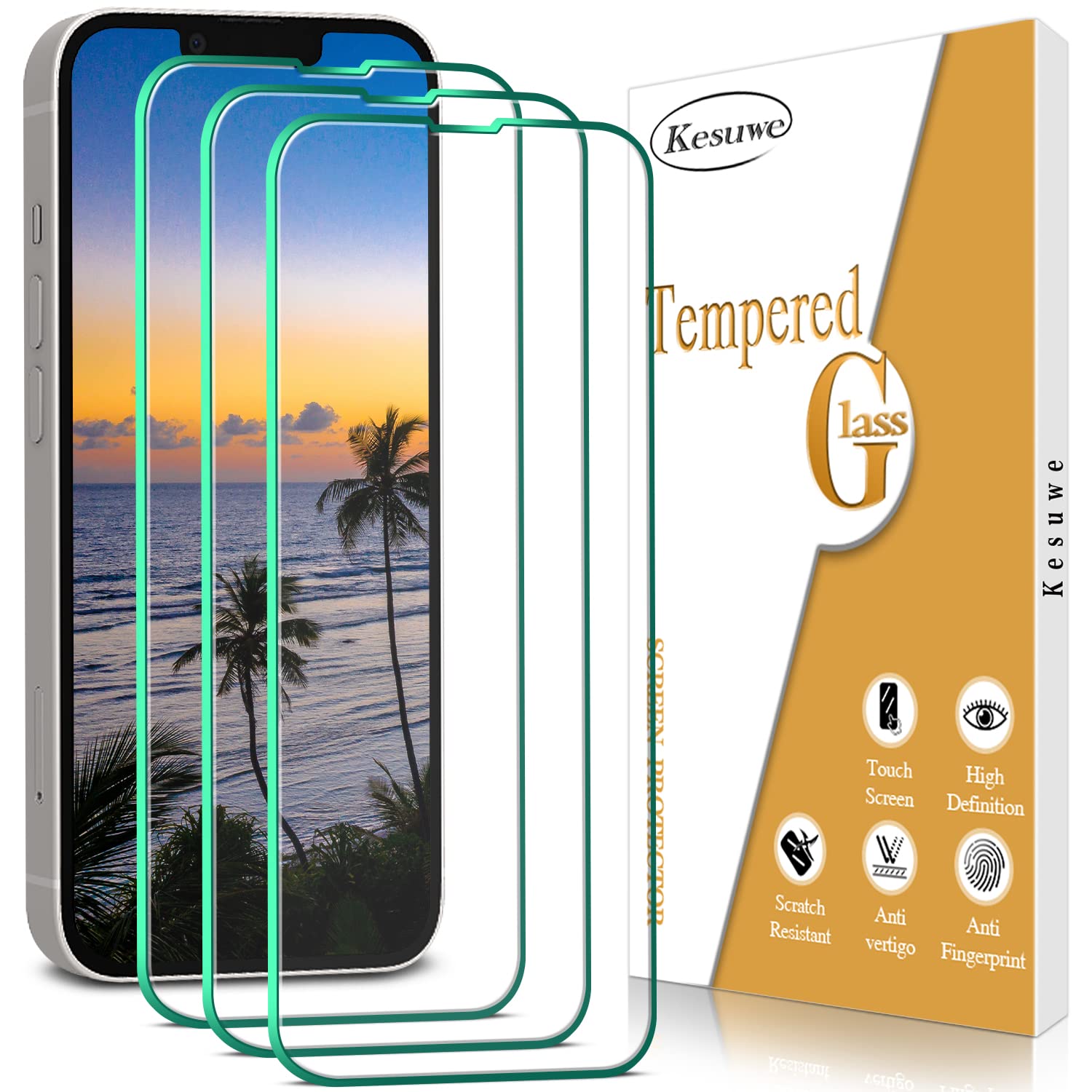 Kesuwe [3 Pack] Screen Protector for iPhone 13 Mini Tempered Glass, 9H Hardness, Anti Scratch, Bubble Free, HD Clear, Case Friendly, Easy Installation