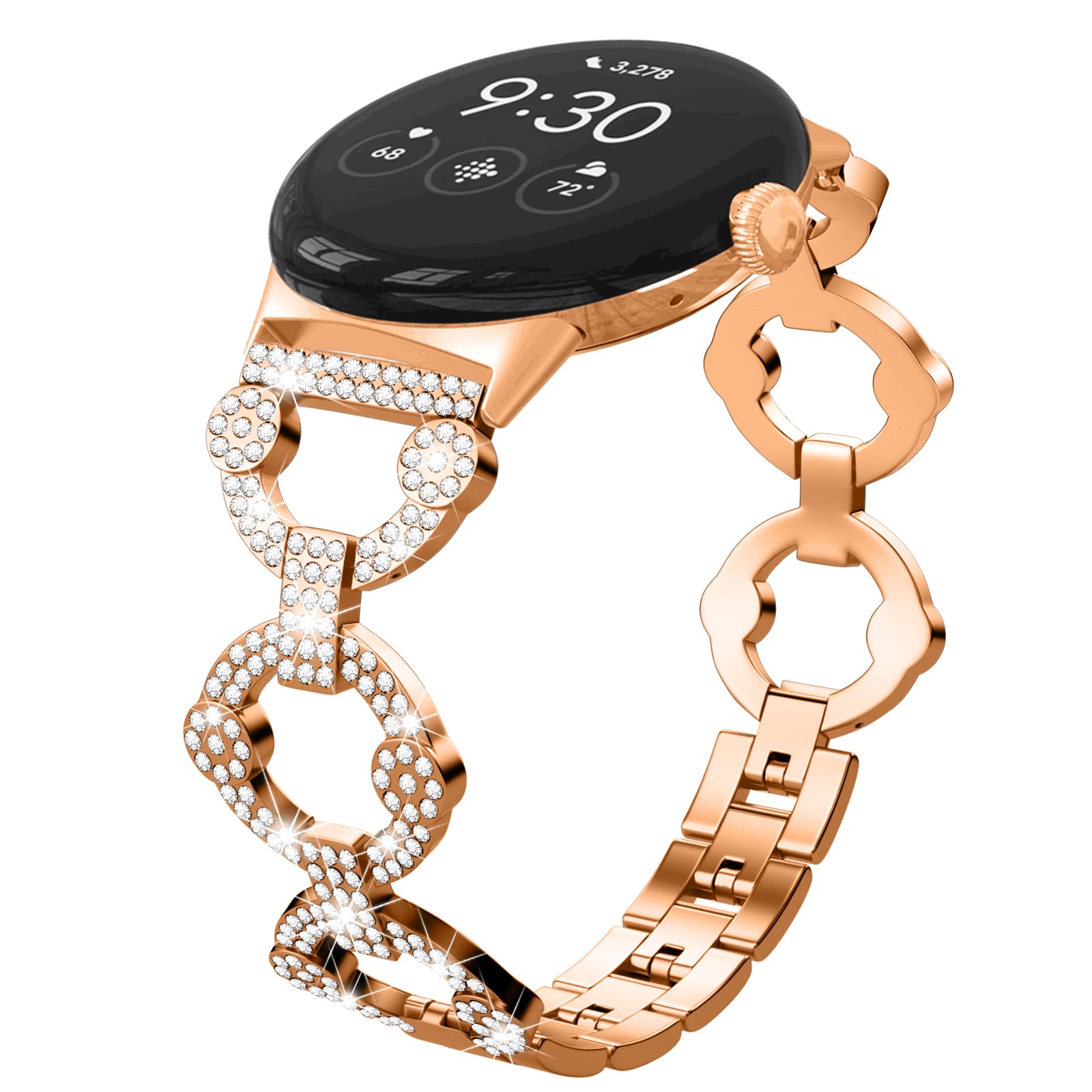 Miimall Bling Strap for Google Pixel Watch 3 41mm/Pixel Watch 2/1, Rhinestone Diamond Metal Band for Women, Google Stainless Steel Strap, Adjustable Replacement Wristband for Pixel Watch 2-Rose Gold