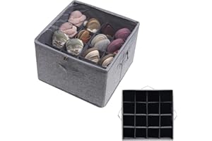 PARANTA 1 Piece Shoe Organizer for Closet, Fits up to 16 Pairs, Fabric Shoe Storage with Clear Cover, Adjustable Dividers for Shoe Organizer Box, Space-saving Shoes Storage, Gray