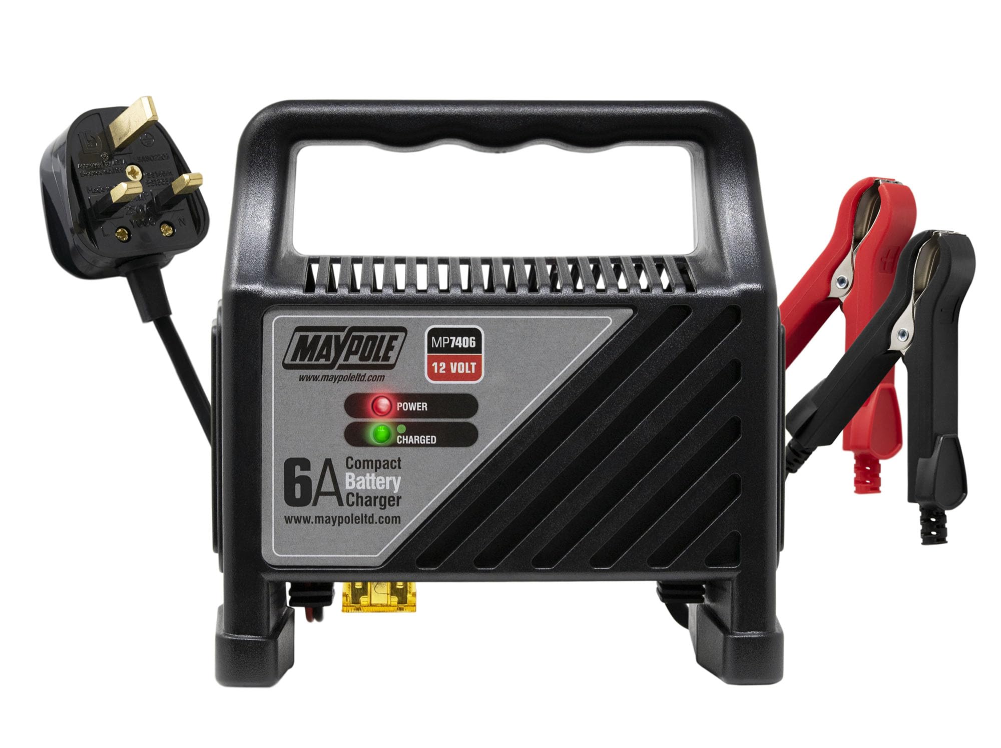 Maypole 6A 12V Compact Car Battery Charger for Golf Trolleys Cars Caravan Motorbike