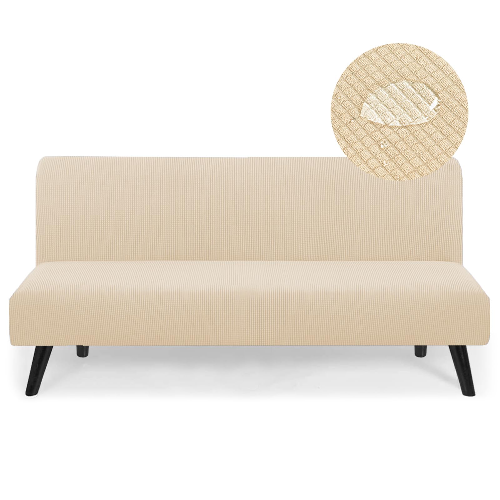 Photo 1 of TOPYUMH Water Repellent Futon Cover Sofa Bed Slipcover, Stretch Armless Sofa Cover Full Queen Size Couch Slipcover Machine Washable, Elastic Bottom (Futon, Ivory)