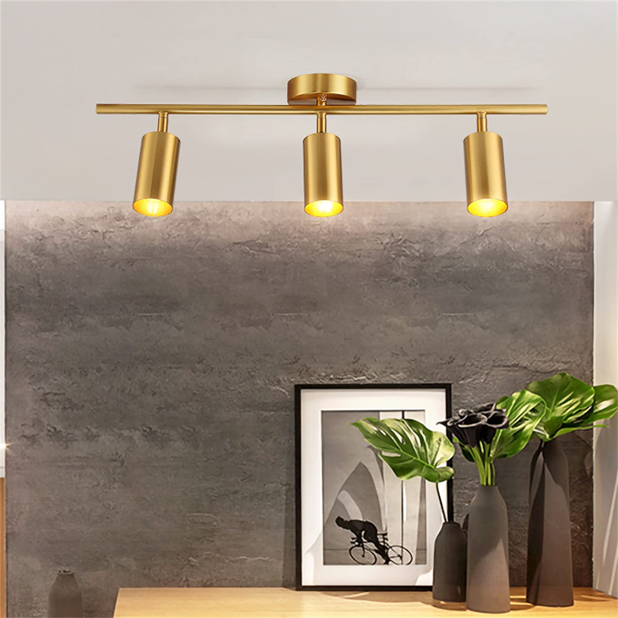 Hobaca GU10 3 Lights Modern Gold LED Spot Light Downlight Surface Flush Mounted Celing Light for Kitchen Dining Room Spotlight Picture Light Living Room Display Focus Light