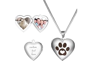 OIDEA Locket Necklace for Women: Silver Dog Cat Paw Prints Pet Memorial Photo Lockets that Hold Picture Stainless Steel Neckl
