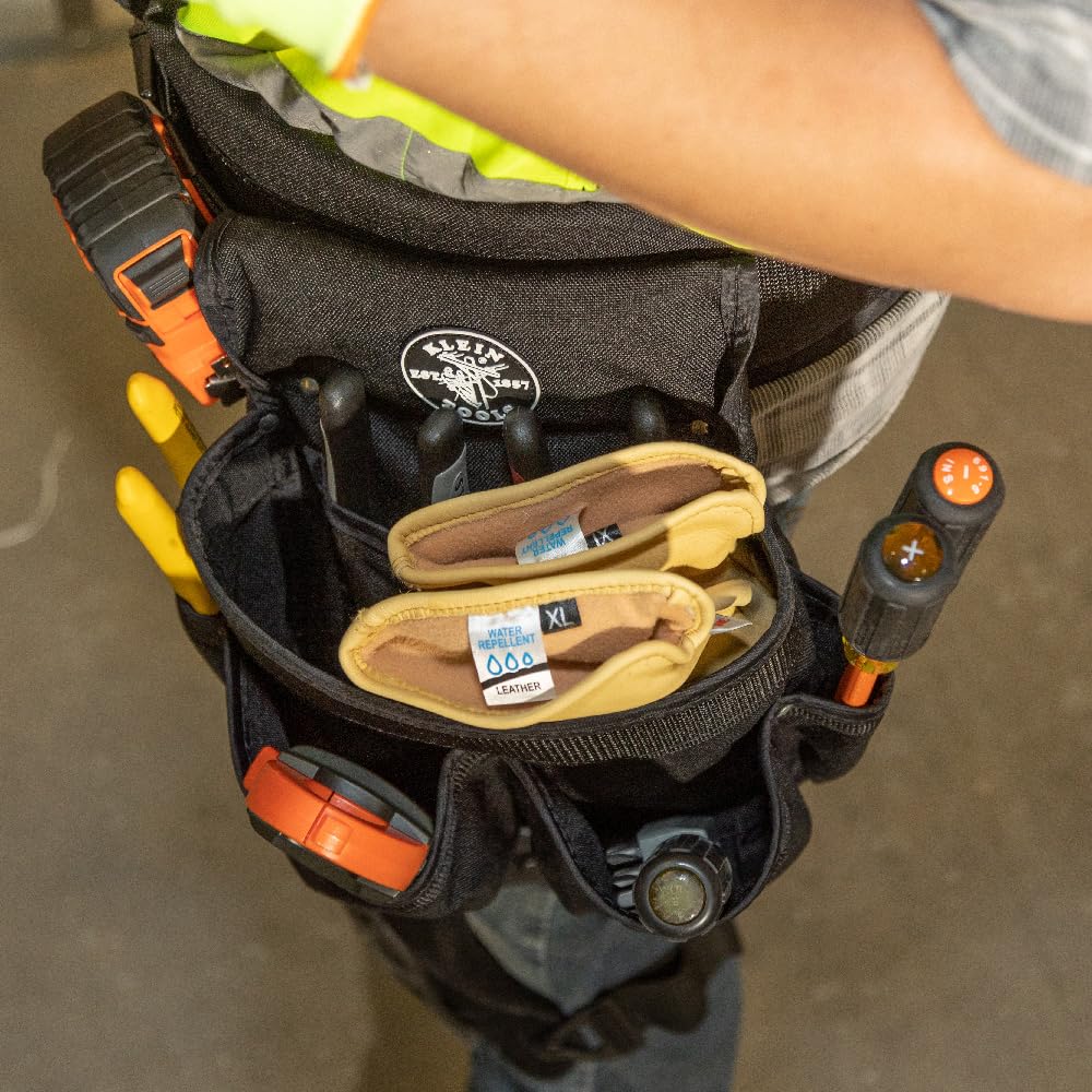 Klein Tools 5718 Tool Pouch, PowerLine Series Utility Pouch Fits Tool Belts to 2.5-Inch, Strong Rivet Reinforced Stitching, Wide 8-Pocket