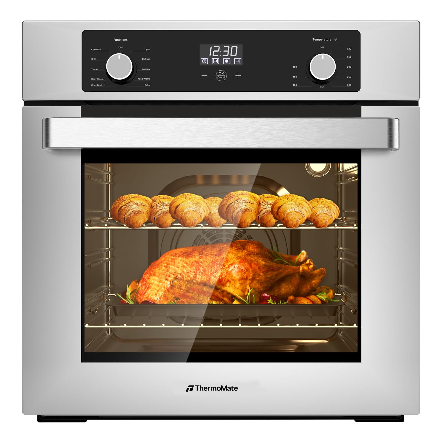 Photo 1 of  **Factory Sealed** 24 Inch Single Wall Oven, ETL Certified, ThermoMate 2.6 Cu. Ft. Electric Built-in Oven with 9 Cooking Functions in Stainless Steel, Convection Wall Oven, Anti-Mistouch Knob, Sensor Touch Control