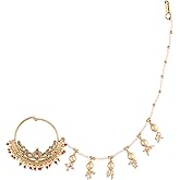 I Jewels 18k Gold Plated Indian Wedding Bollywood Ethnic Bridal Nose Ring/Nath without piercing with Pearl Chain Encased with Pearl Stone for Women/s (NL39-47)