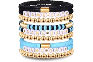 NLCAC 9 Pack Game Day Bracelets Stackable Heishi Beaded Stretchy Bracelet Preppy Jewelry Baseball Football Team Bracelets Sports Fan Accessories Gifts