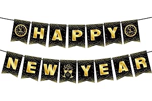 ACTILIZE Happy New Years Eve Party Decorations, New Year Party Supplies - Black and Gold Banner (NYE B)