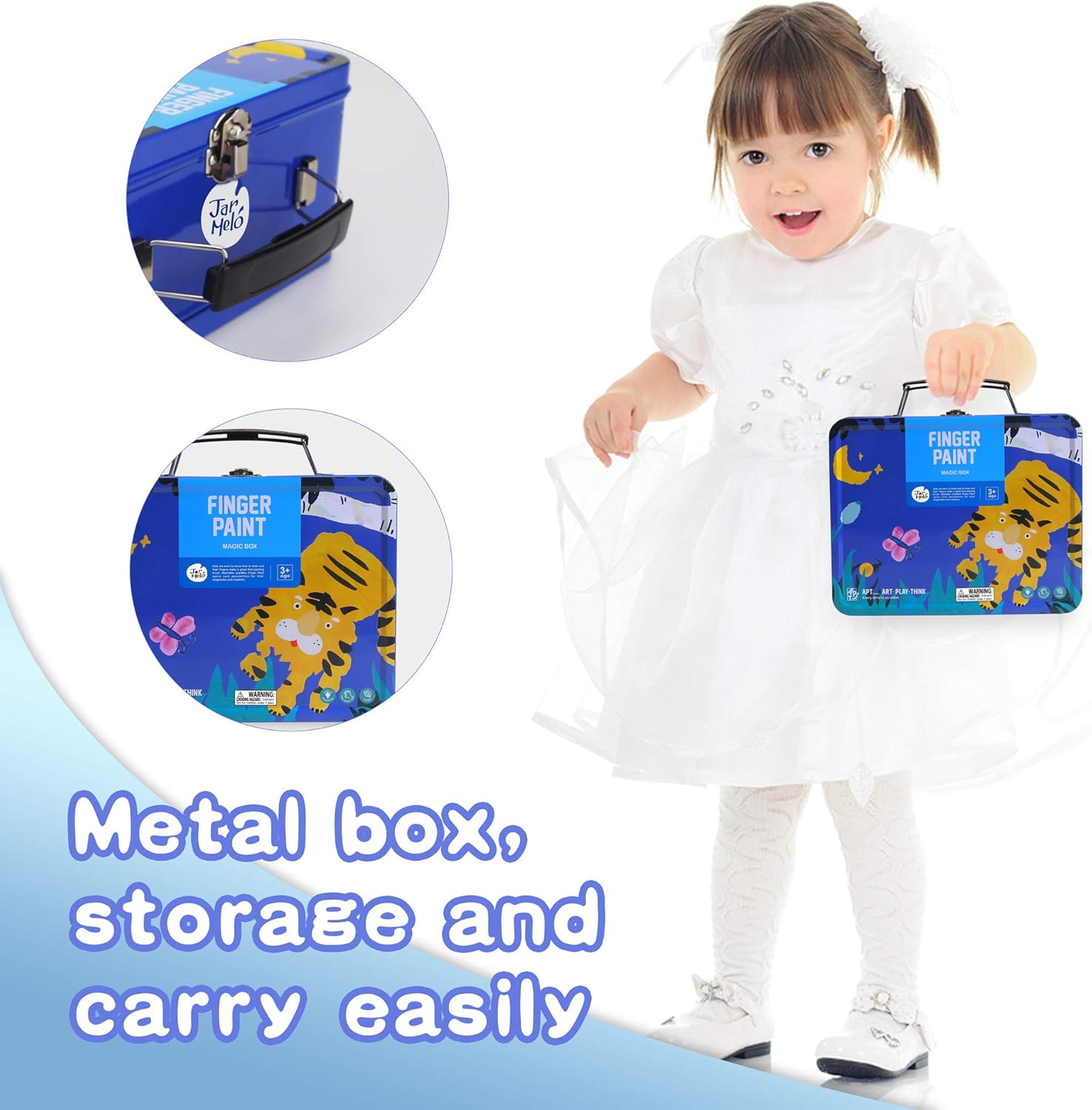 Jar Melo Children's Finger Paint Kit; Non-Toxic;Washable; Portable Iron Blue Box; 6 Colors: Toys & Games
