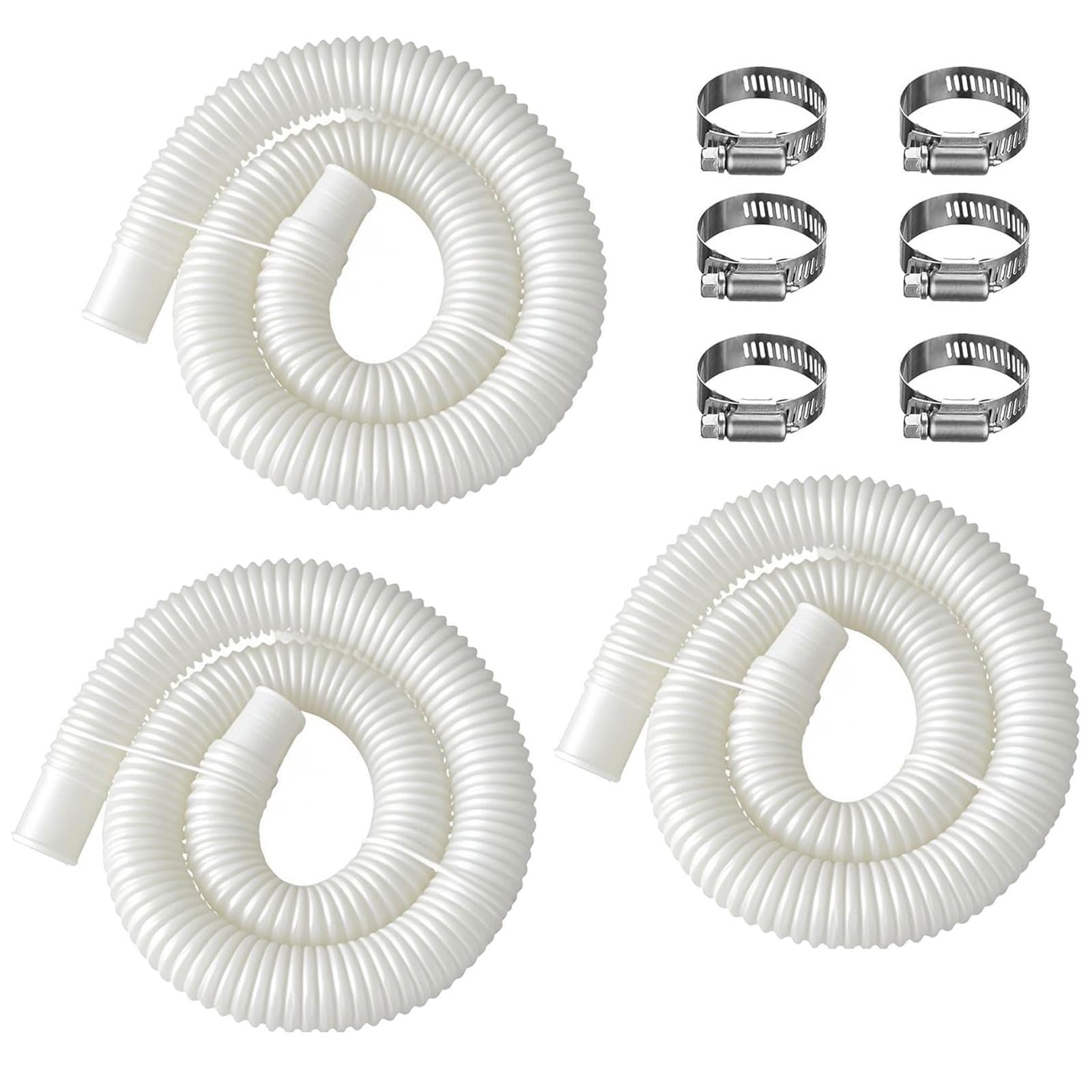 Photo 1 of 1-1/2-Inch Pool Hoses for Above Ground Pools with Clamps - 1.5" Diameterd Replacement Pool Pump Hose Compatible with Intex Coleman Skimmer Surface Pool Pump (White -3 Pack)