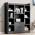 Cozy Castle Kids Bookshelf with Storage, Toy Storage Organizer with 2 Drawers and 10 Cubes 4-Tier Bookcase for Bedroom, Playroom, Hallway, Living Room(Black)