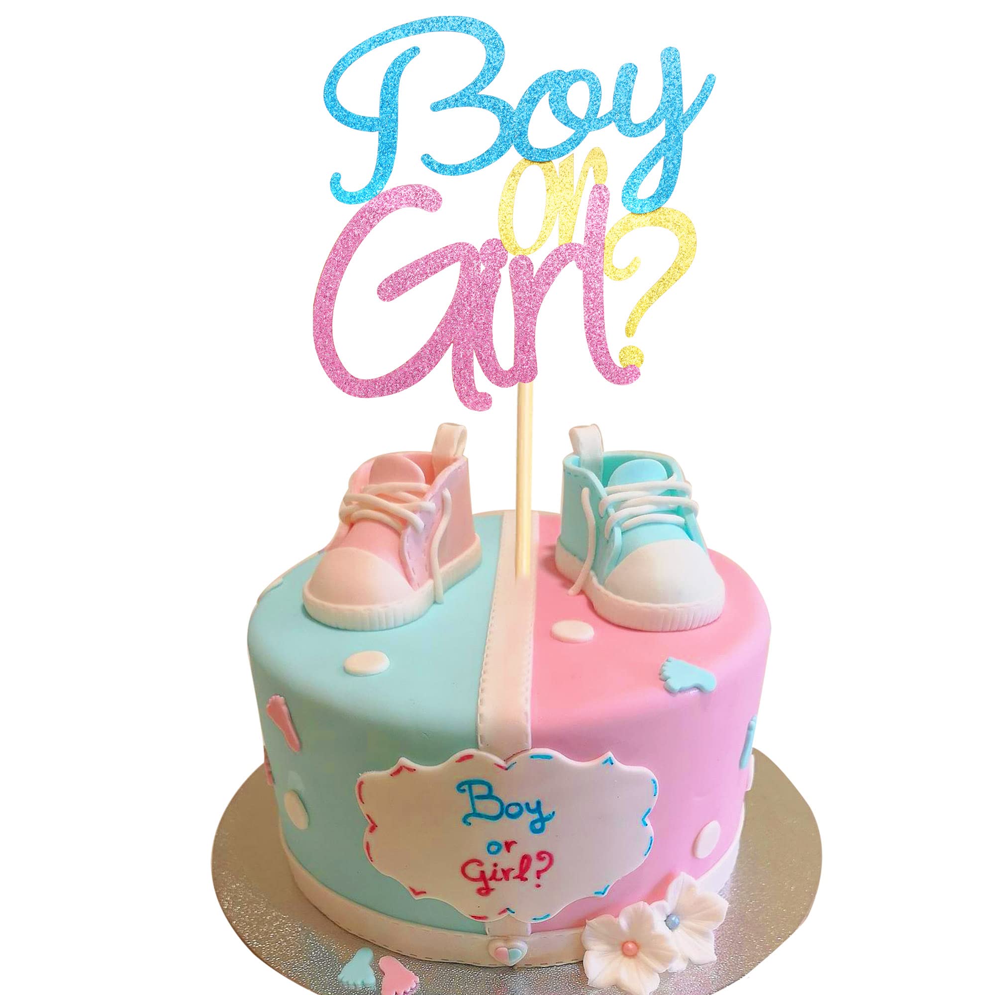 Arthsdite Boy or Girl Cake Topper Blue and Pink Glitter He or She Cake Decoration Pick for Baby Shower Gender Reveal Party Decorations Supplies