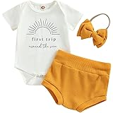 Gueuusu Baby Girl First Birthday Outfit first trip round the sun Print Romper Shorts Headband Infant Cake Smash Outfits