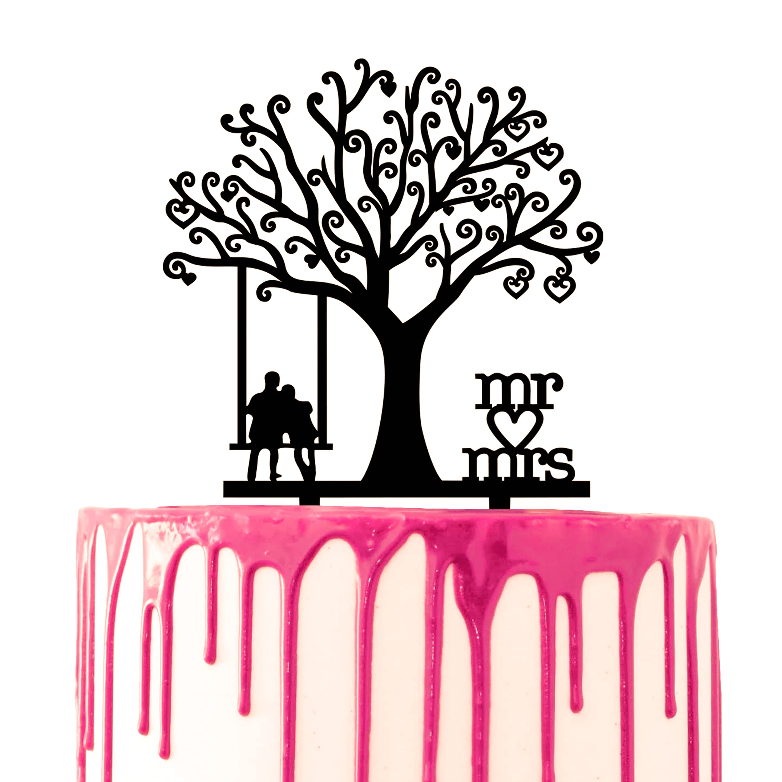 CARISPIBET Cake topper couple on a swing under a tree with Mr & Mrs script — image 1