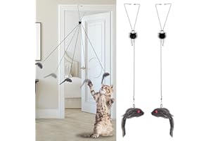FANKUTOYS 2 in 1 Self-Play Hanging Door Cat Mouse Toys for Indoor Cats Kitten,Interactive Cat Mice Toys with Bell for Hunting