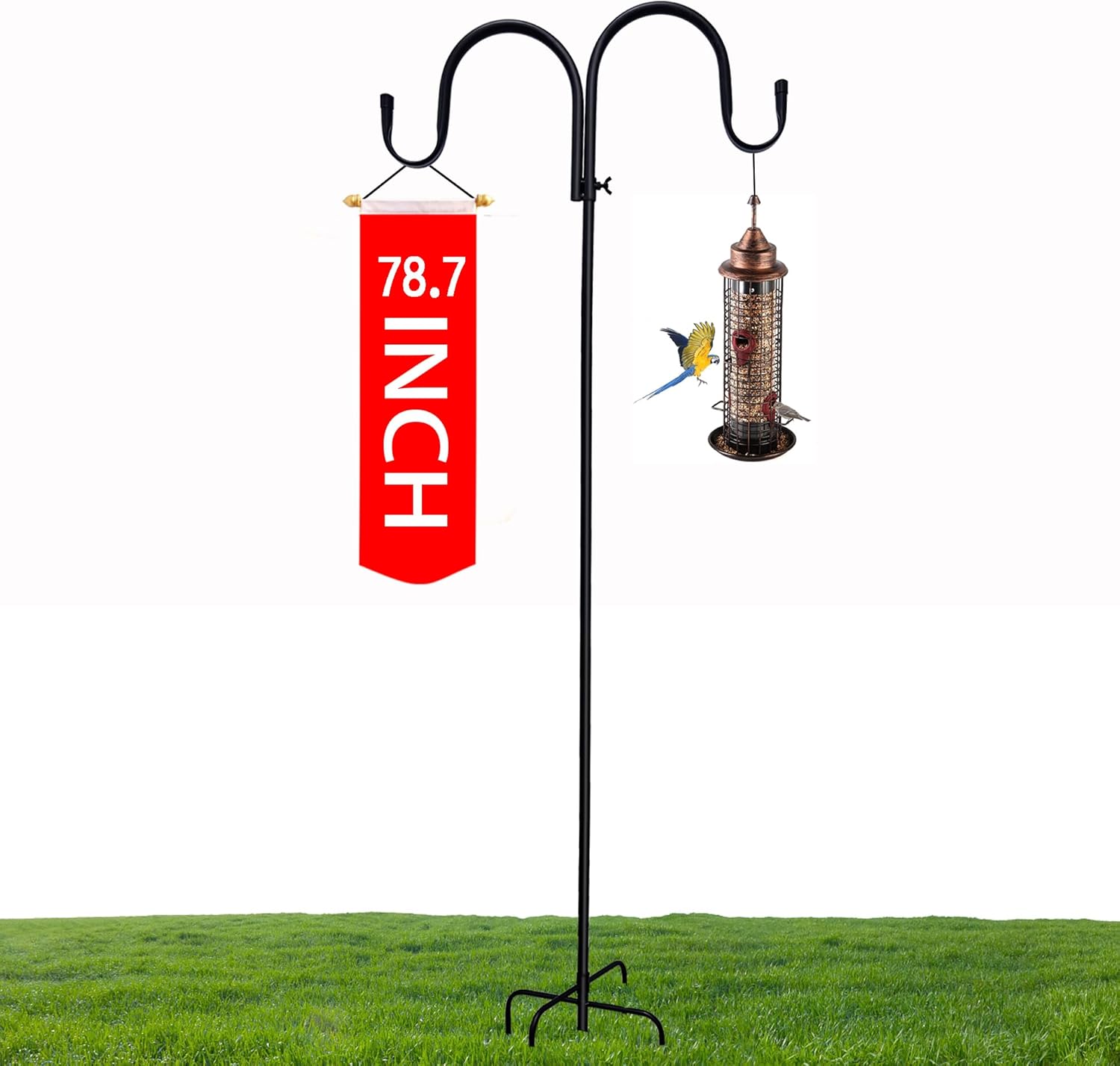 Outdoor Shepherd's Hooks - Double Shepherd Hooks for Hanging Plants 78.7 Inch Bird Feeder,Adjustable Heavy Duty Garden Hook Pole with 5 Prongs Base-for Hanging Plant Basket, Lantern, Solar Light, Flower Ball, Wedding Decor