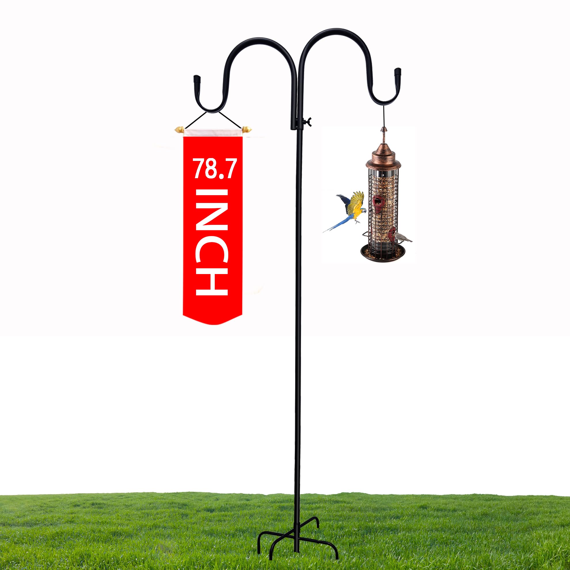 Photo 1 of TANGTEA 78.7" Adjustable Double Shepherds Hook Pole - Heavy Duty 5-Prong Base Garden Hooks Stand for Bird Feeders, Hummingbird Feeders, Outdoor Hanging Plants, Solar Light Lanterns, Wind Chimes