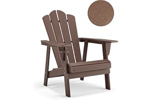 BUPPLEE Adirondack Chair - Durable HDPE Poly Lumber All-Weather Resistant, Oversized Balcony Porch Patio Outdoor Chair for Lawn, Backyard, Deck, Garden, Camping - Easy Installation, Teak