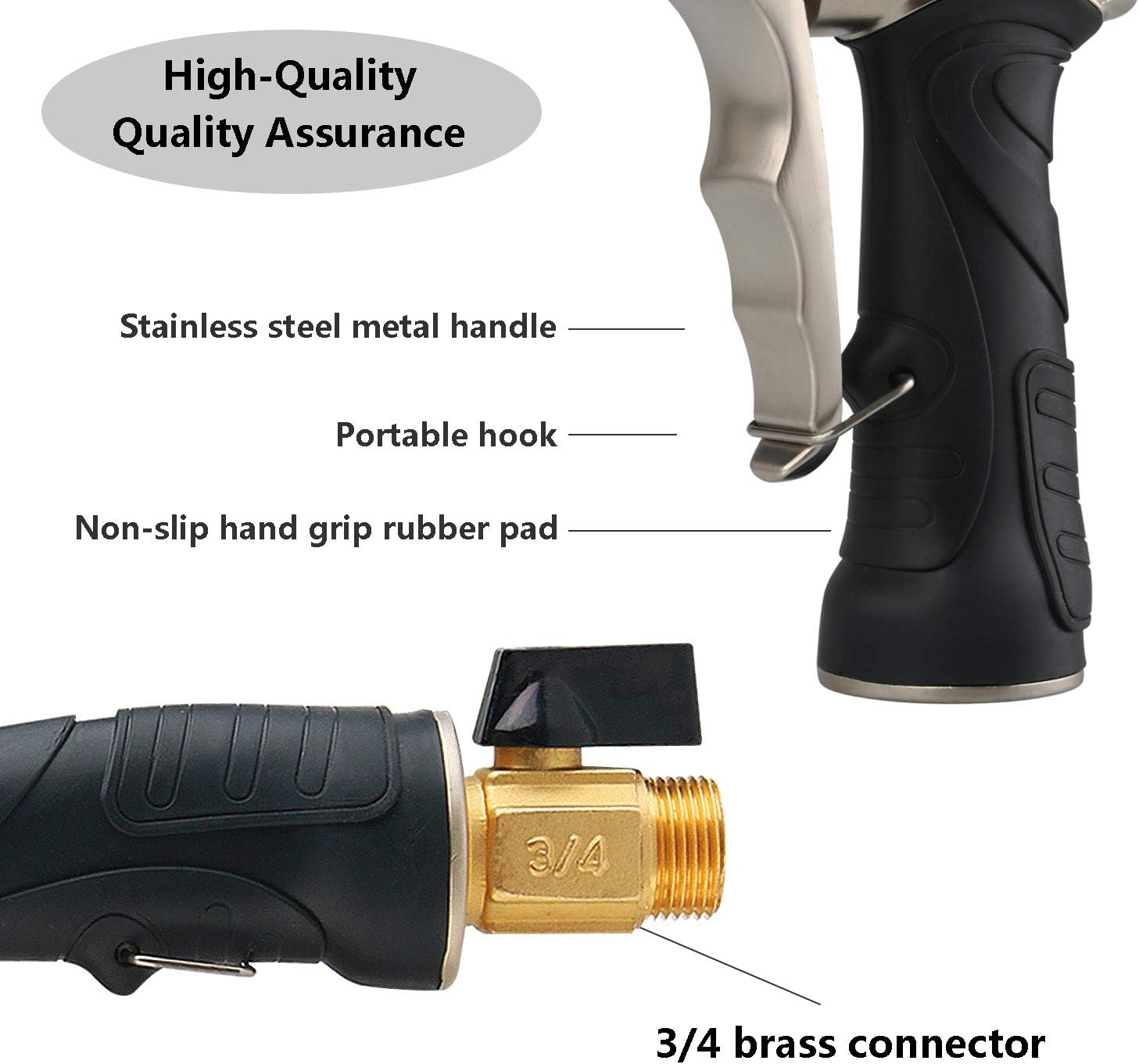 Garden Hose Nozzle Metal Water Hose Sprayer with 3/4" Brass Hose Connector, 9 Adjustable Patterns Garden Nozzle for Lawn and Garden and Car Washing.: Home Improvement