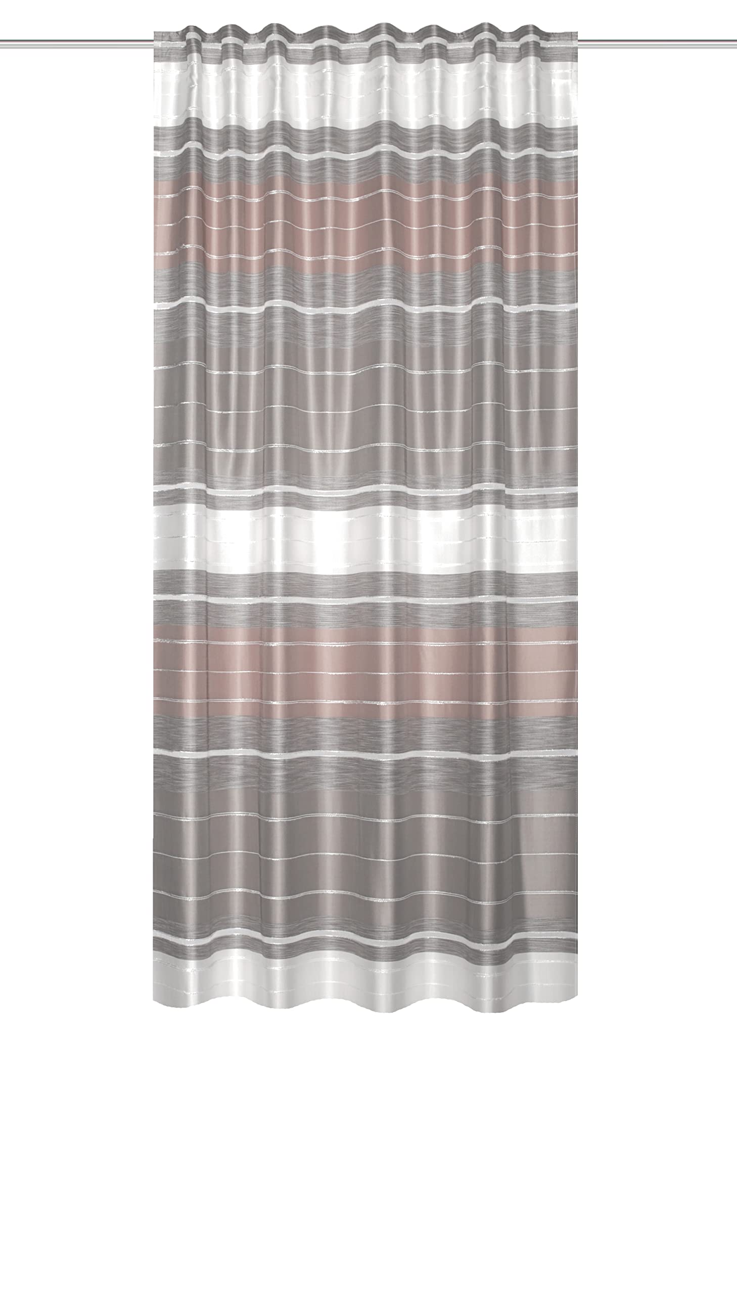 Home Fashion Anouk 85145 Curtain Decorative Fabric Horizontal Stripes with Effect Fringe Rose 160 x 140 cm