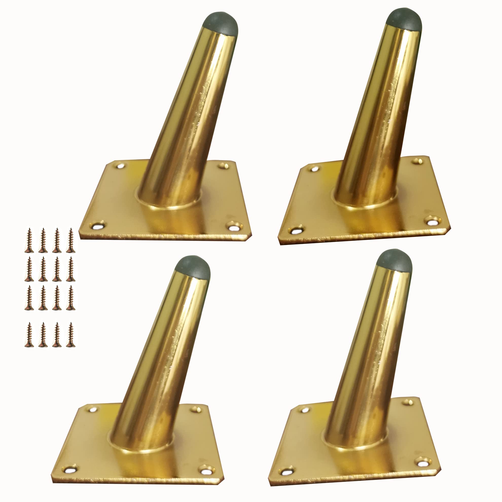 Mimhooy 4Pcs 4 Inch Furniture Legs Luxury Gold, Oblique Tapered TV Cabinet, Dresser, Coffee Table, Couch Sofa Legs, Mid-Century Modern Style Metal Furniture Feet