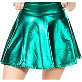 Sakkas Womens Liquid Metallic Stretchy Flared Sporty Mini Skater Skirt USA Made