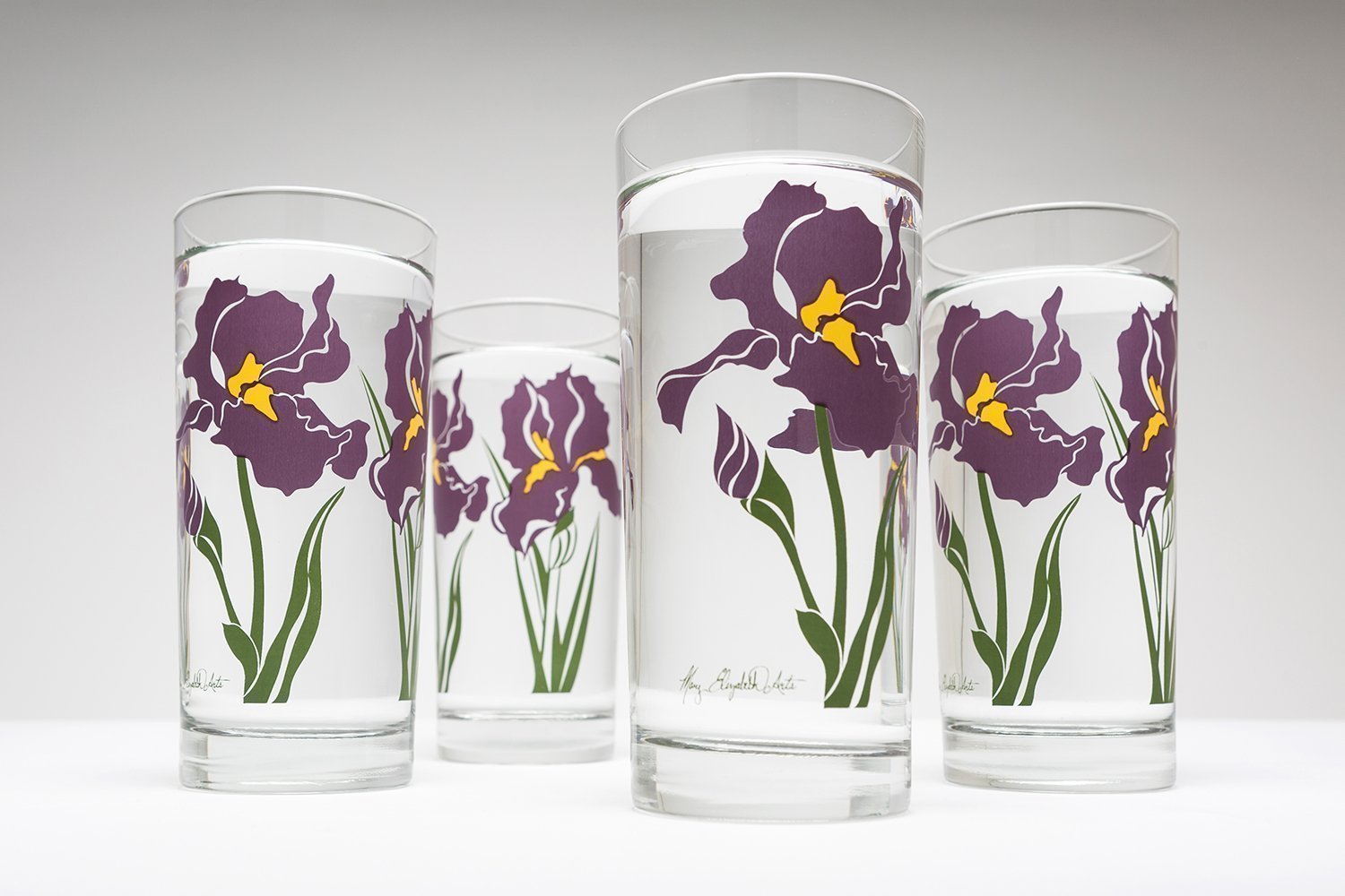 Purple Irises Set of 4 Glasses Everyday Drinking Glasses, Gift for Mom, Gift for