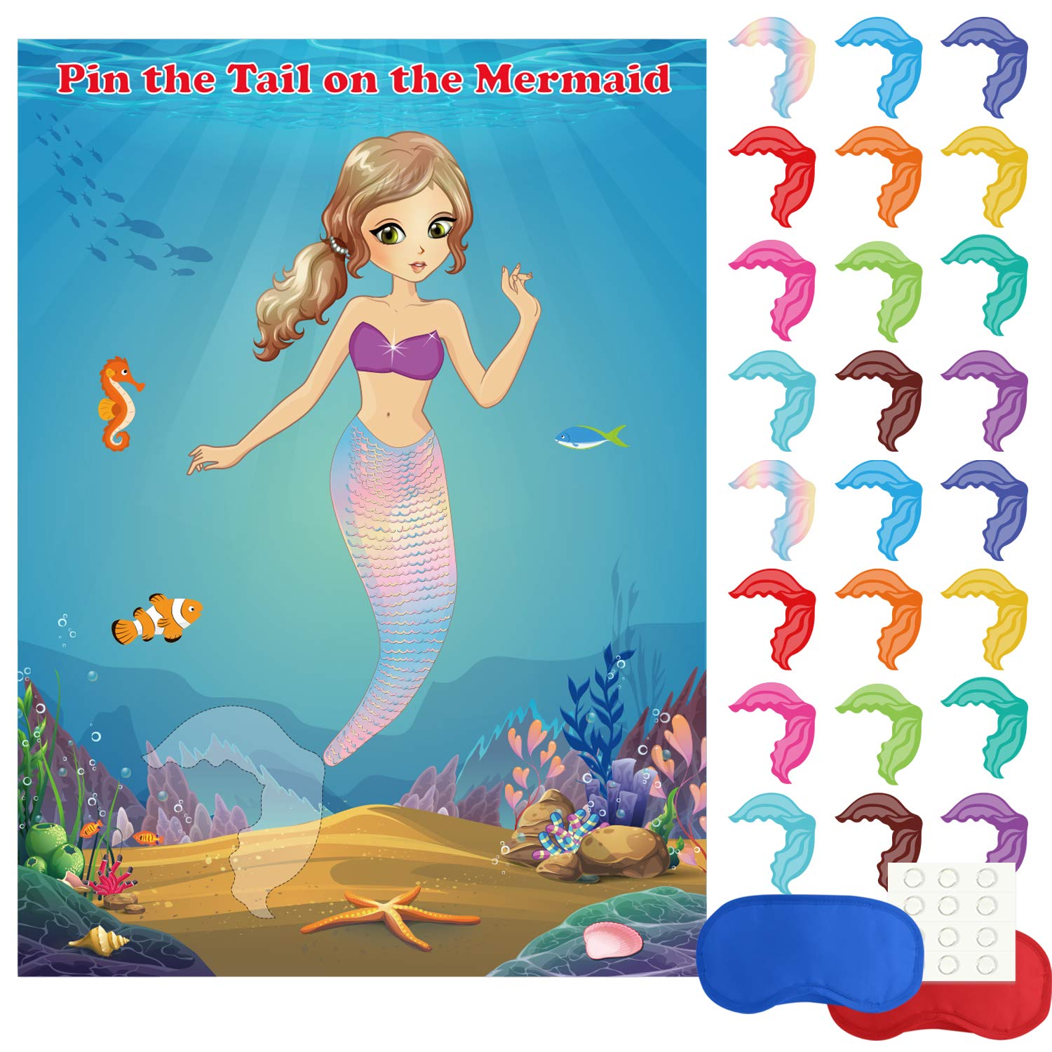 Mermaid FEPITO Deliveries Pin The Tail on the Mermaid Game with 24 Pieces Tail Stickers for Children Birthday Party