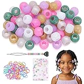 FunisFun Glitter Silicone Hair Beads 60Pcs Soft Shimmery Pony Beads for Braids 6 Colors Hair Accessories for Kids Girls Parties Daily Hairstyles (Small-60P)