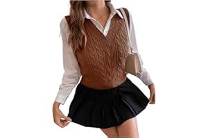 SweatyRocks Women's Sweater Vest V Neck Slim Fit Sleeveless Cable Knit Tops