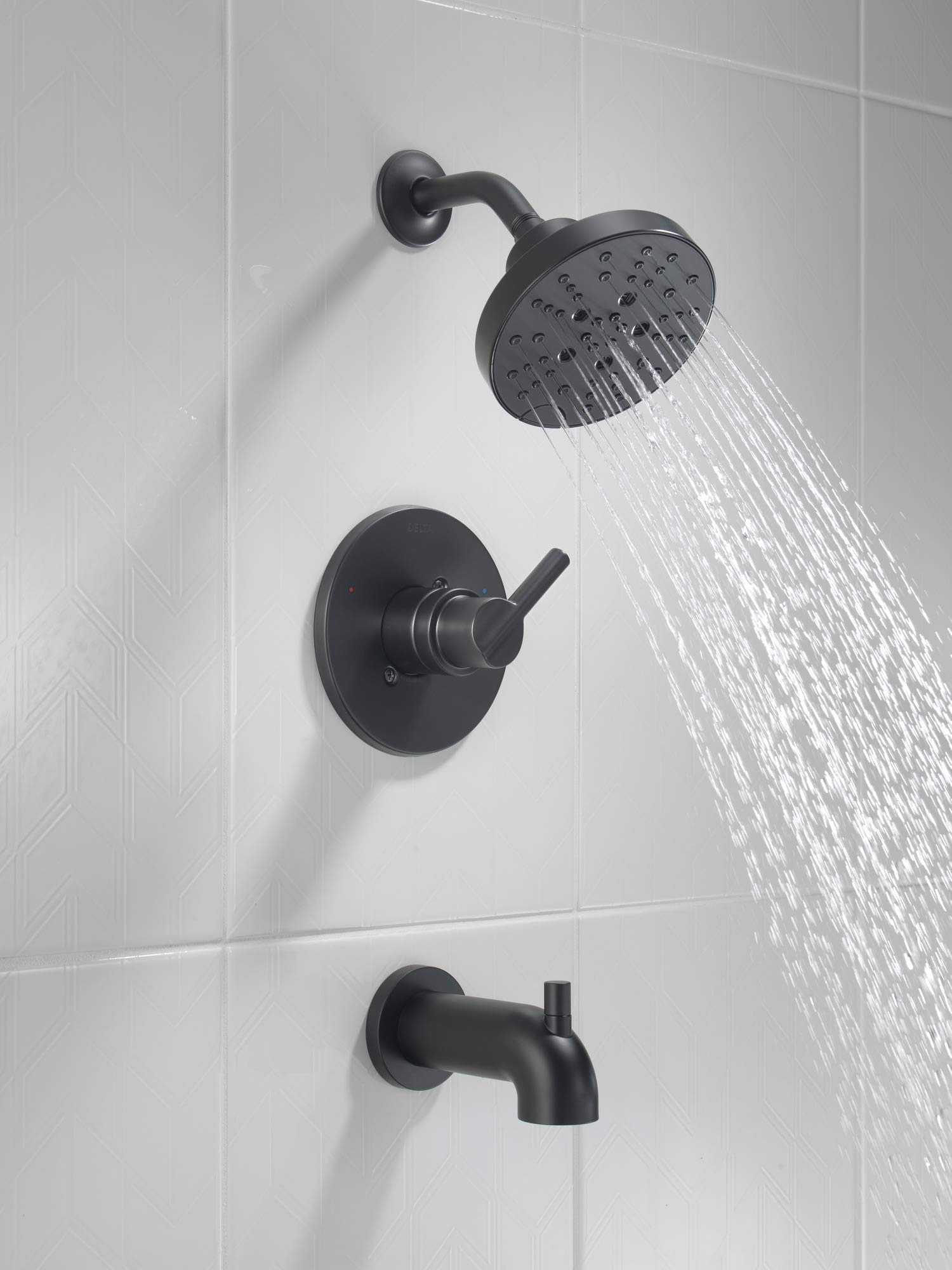 Delta Nicoli 14 Series H2Okinetic Bathtub and Shower Faucet Set, Matte Black Shower Head and Handle Set, Valve Trim Kit, Matte Black 144749-BL (Valve Included)