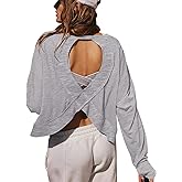 LASLULU Womens Open Back Long Sleeve Workout Tops Athletic Shirts Boat Neck Casual Running Tee Y2k Yoga Gym Tops