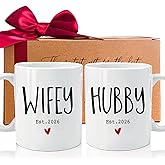 Wifey Hubby Mugs Gift Set for Husband & Wife - 11oz Ceramic Couples Cups with Fun Design | Perfect for Anniversary, Valentine's Day & Weddings 2026 (2-Piece Set) -243