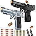 2 Pack Shell Ejecting Toy Gun - Semi-Automatic Handgun with Shell Ejection and Auto Rebound, Toy Foam Blasters & Stress Reducing Toys for Boys Girls Halloween Christmas Birthday Gifts (Black+Silvery)