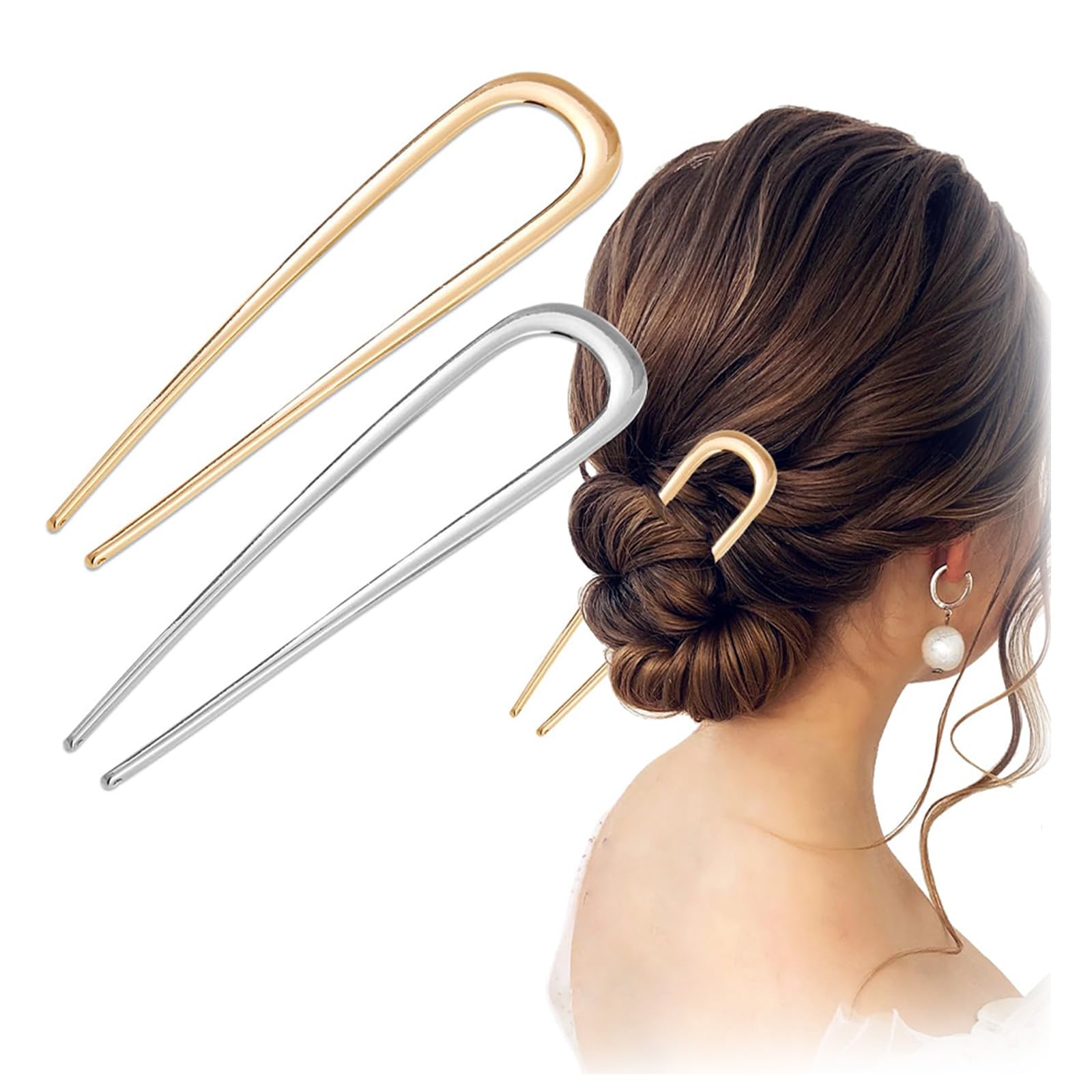 Aikeis U Type Simple Two Tone Hair Pin Metal Lightweight Heavy Hair Pin Hair Accessories Retro Hairpin French Hairpin Suitable for Women and Girls (Pack of 2)