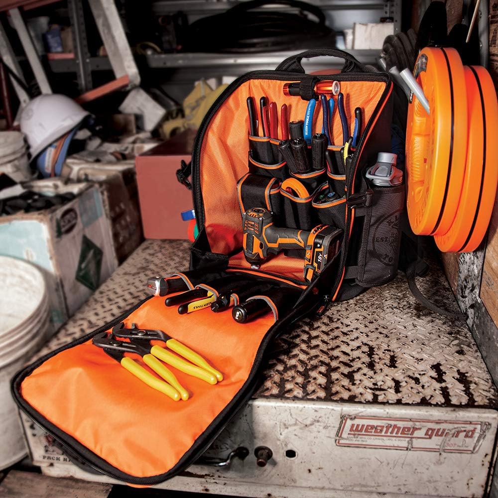 KLEIN TOOLS 55482 Tool Bag Backpack, Heavy Duty Tradesman Pro Tool Organizer with 21 Pockets and Large Interior, Water Resistant - Image 4