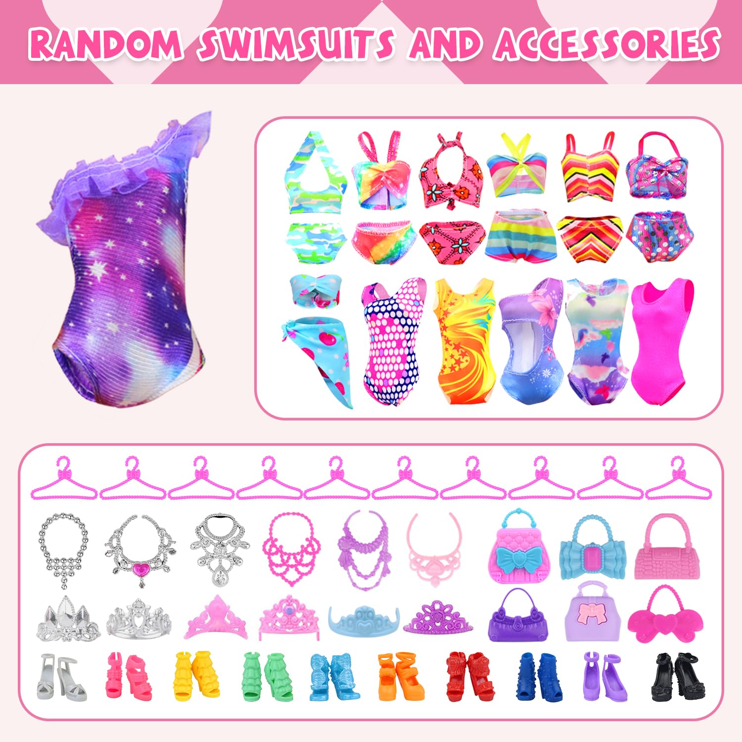 Ecore Fun 99 Pcs Doll Clothes Outfits and Accessories- 5 Princess/ Wedding Gowns 12 Fashion Dresses 2 Leisure Outfits 2 Bikini Swimsuits 10 Shoes and 57 Accessories for 11.5 inch Dolls,Girl Gift