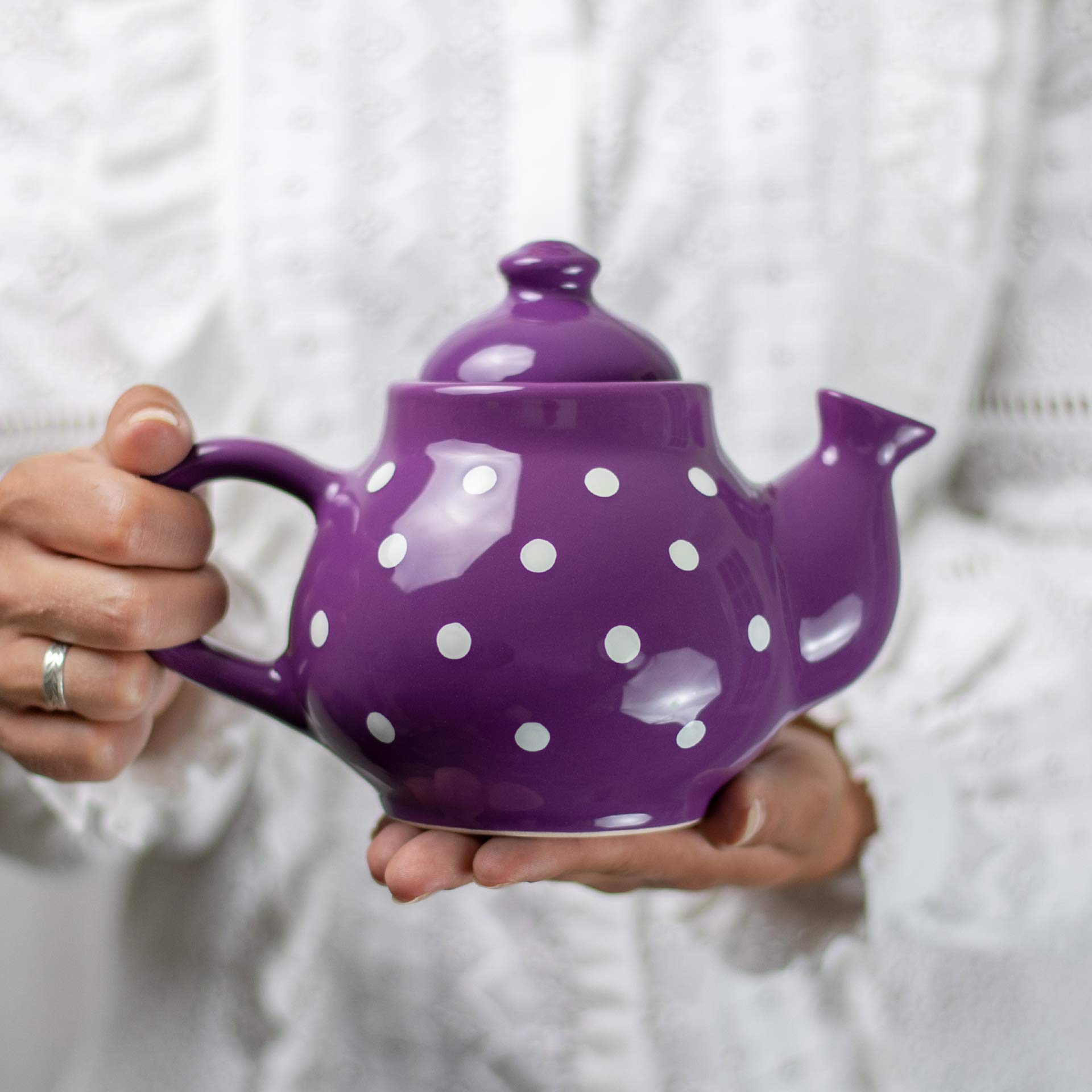 City to Cottage Ceramic 26oz Teapot, Coffee Pot, Tea Pot for Bloomig and Loose Tea Leaf, Handcrafted Premium Teaware, Purple Polka Dot Tea Pot for Serving Tea and Coffee Teapot for Tea Lovers