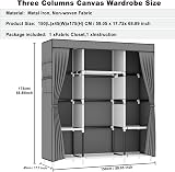 OPPAIYA Canvas Wardrobe, 3 Hanging Rails, Portable Closet, 175x150cm view 4