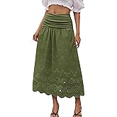 DRESSTELLS Boho Maxi Skirt for Women 2026 Lace Eyelet High Waist A-Line Flowy Beach Tiered Long Wedding Skirts