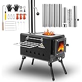 KUNGKA Black Wood Burning Tent Stove with 7 Section Stainless Steel Chimney Pipes, Portable Hot Tent Stove for Camping, Hunti