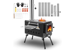 KUNGKA Black Wood Burning Tent Stove with 7 Section Stainless Steel Chimney Pipes, Portable Hot Tent Stove for Camping, Hunti