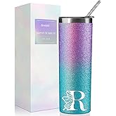 Onebttl Purple Butterfly Gifts for Women with Initial for Butterfly Lovers, 20oz Stainless Steel Tumbler, Perfect for Birthday, Christmas, Mother's Day - Glitter R