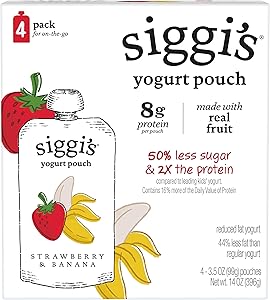 siggi’s Kids Lowfat Yogurt Pouches, Strawberry Banana, 3.5 oz. Each, 4 Ct – 2% Milkfat