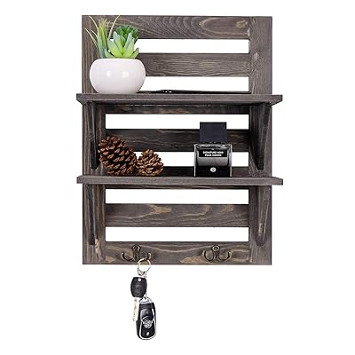 Buy Rustic Wooden Wall Mounted Organizer Shelves With 2 Hooks 2 Tier Storage Rack Decorative Wall Shelf Organizer Kitchen Bathroom Livingroom Farmhouse Rustic Decor Grey Grey Online In Turkey B07pbqhf2f