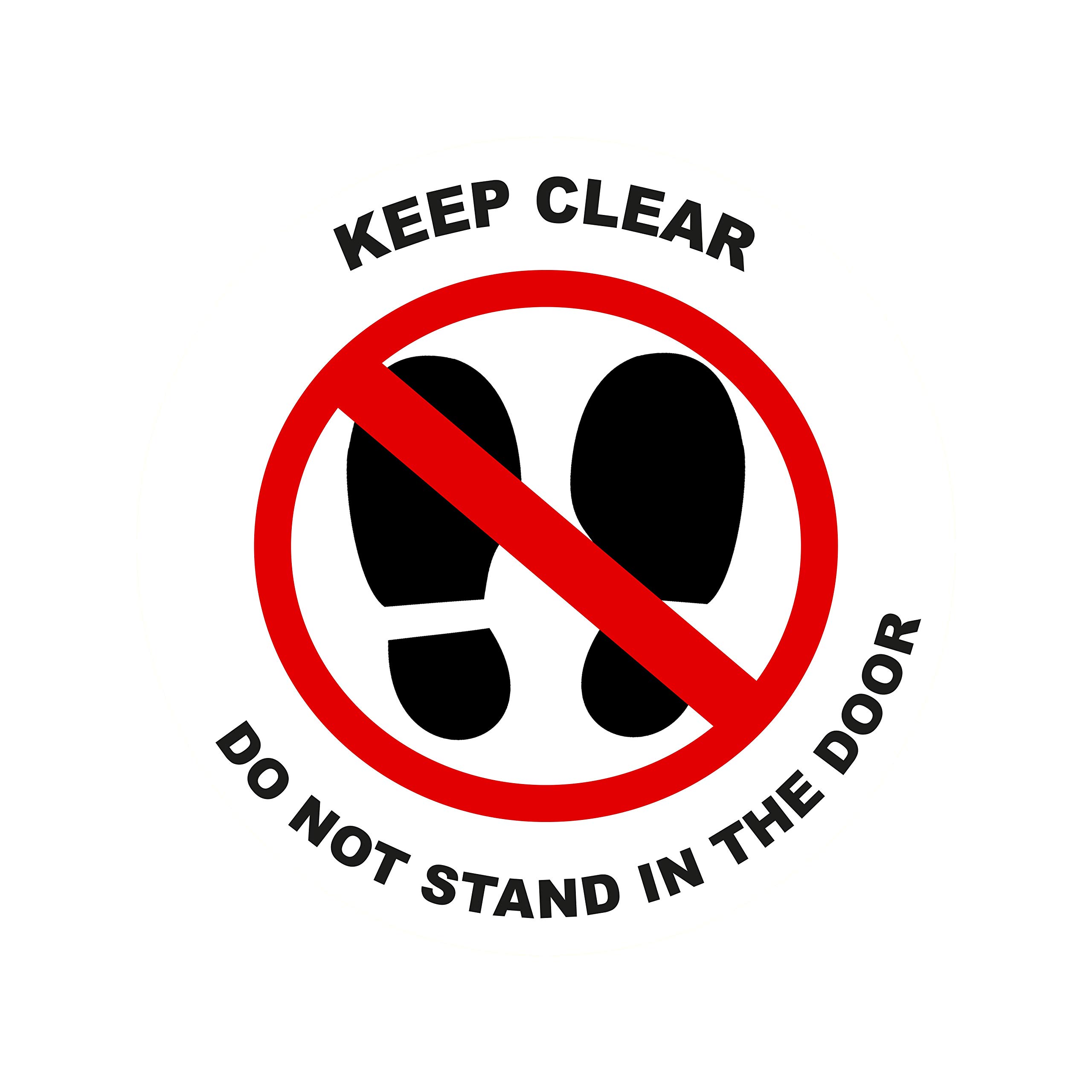 10 x keep clear do not stand in the door - social distancing landscape floor safety sign self adhesive vinyl weather proof label sticker - 10cm x 10cm - (SC-08)